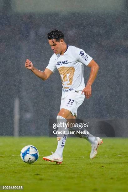 Alan Acosta of Pumas controls the ball during the 6th round match between Pumas UNAM and Queretaro as part of the Torneo Apertura 2018 Liga MX at...