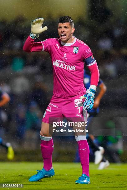 Tiago Volpi goalkeeper of Queretaro shouts during the 6th round match between Pumas UNAM and Queretaro as part of the Torneo Apertura 2018 Liga MX at...