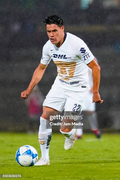 Alan Acosta of Pumas controls the ball during the 6th round match between Pumas UNAM and Queretaro as part of the Torneo Apertura 2018 Liga MX at...