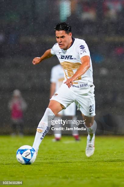 Alan Acosta of Pumas controls the ball during the 6th round match between Pumas UNAM and Queretaro as part of the Torneo Apertura 2018 Liga MX at...