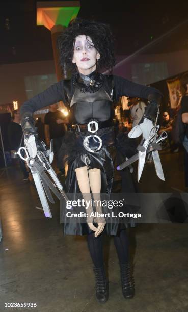 Cosplayer Andie Cardenas dressed as Edward Scissorhands attends ScareLA held at Los Angeles Convention Center on August 25, 2018 in Los Angeles,...