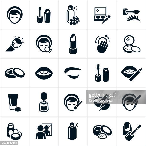 illustrazioni stock, clip art, cartoni animati e icone di tendenza di icone cosmetici - bellezza