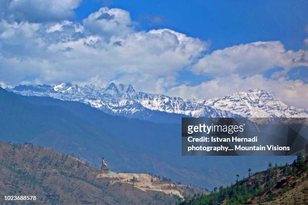 view of the thimphu valley from the hills - thimphu stock pictures, royalty-free photos & images