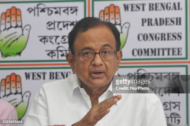 Former Union Finances Minister and Senior Congress political party leader Palaniappan Chidambaram at the meet the press conferences against BJP...