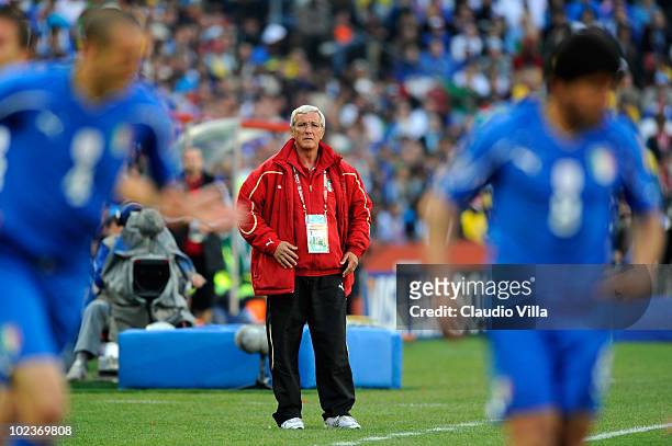 Marcello Lippi head coach of Italy looks on during the 2010 FIFA World Cup South Africa Group F match between Slovakia and Italy at Ellis Park...