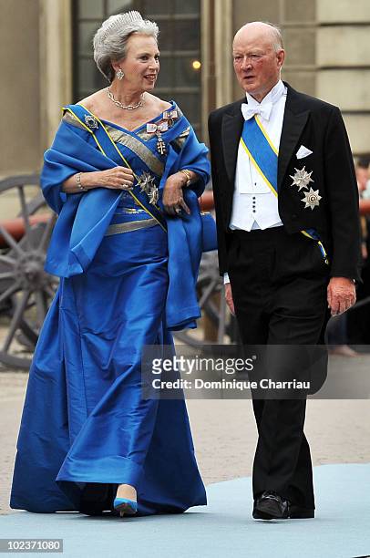 Princess Benedikte and Prince Richard zu Sayn-Wittgenstein-Berleburg attend the wedding of Crown Princess Victoria of Sweden and Daniel Westling on...