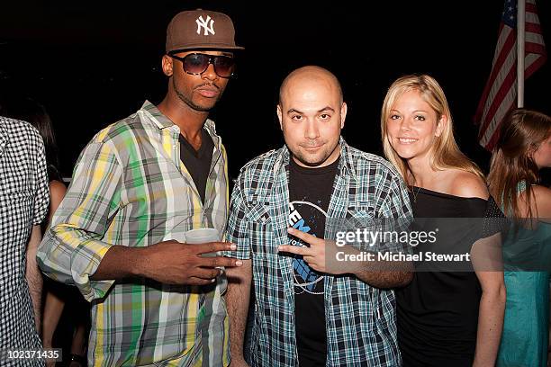 Mic Sean, Peter Rosenberg and Alexa Datt attend Peter Rosenberg's 1993 California Style Boat Series on the Hudson River on June 23, 2010 in New York...