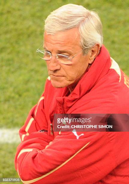 Italy's coach Marcello Lippi gestures during their Group F first round 2010 World Cup football match on June 24, 2010 at Ellis Park stadium in...