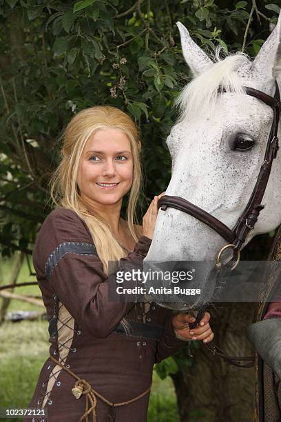 Actress Jeanette Biedermann poses for the press during a photocall for the historical drama TV production 'Isenhart' on June 24, 2010 in Berlin,...