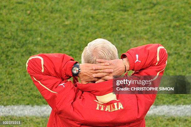 Italy's coach Marcello Lippi gestures during their Group F first round 2010 World Cup football match on June 24, 2010 at Ellis Park stadium in...