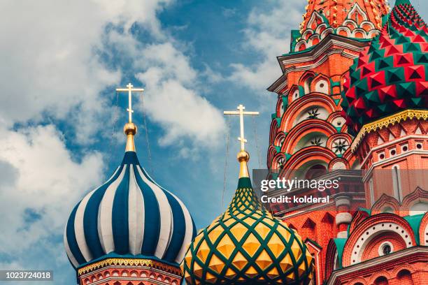 close-up of st basil cathedral cupola - russian orthodoxy stock pictures, royalty-free photos & images