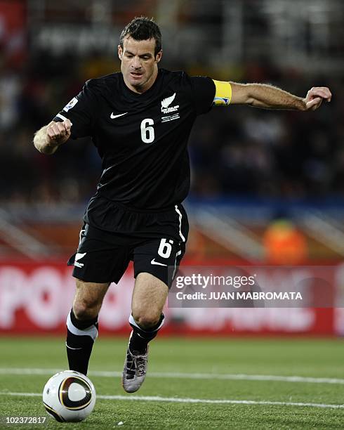 New Zealand's defender Ryan Nelsen runs with the ball during the Group F first round 2010 World Cup football match Paraguay vs. New Zealand on June...