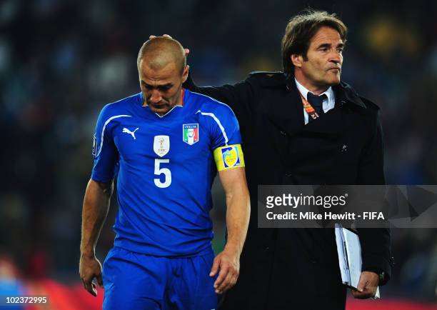 Fabio Cannavaro of Italy is dejected after the 2010 FIFA World Cup South Africa Group F match between Slovakia and Italy at Ellis Park Stadium on...