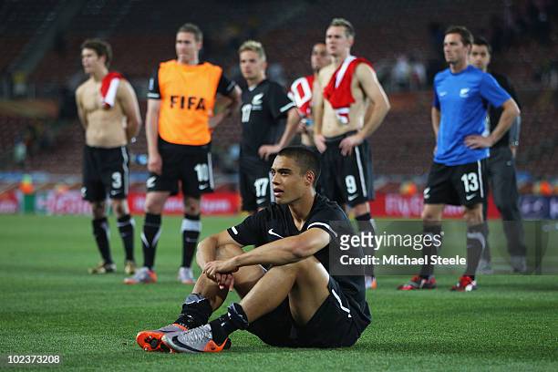 Dejected Winston Reid of New Zealand after a goalless draw and elimination in the 2010 FIFA World Cup South Africa Group F match between Paraguay and...