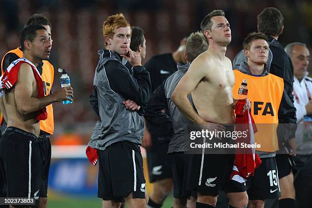 Dejected Aaron Clapham and Shane Smeltz of New Zealand after a goalless draw and elimination in the 2010 FIFA World Cup South Africa Group F match...