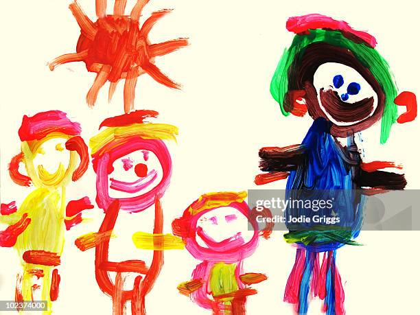 childs painting of a family - kids painting stock pictures, royalty-free photos & images