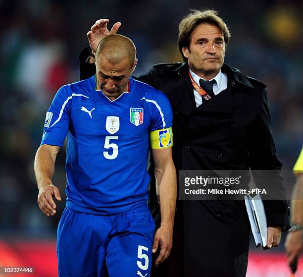 Fabio Cannavaro of Italy is dejected after the 2010 FIFA World Cup South Africa Group F match between Slovakia and Italy at Ellis Park Stadium on...