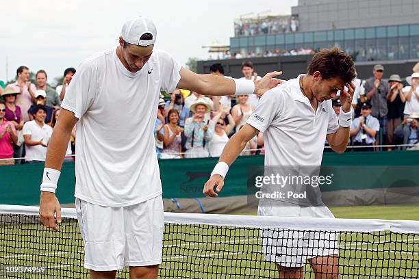 Nicolas Mahut of France after losing on the third day of his first round match against John Isner of USA on Day Four of the Wimbledon Lawn Tennis...