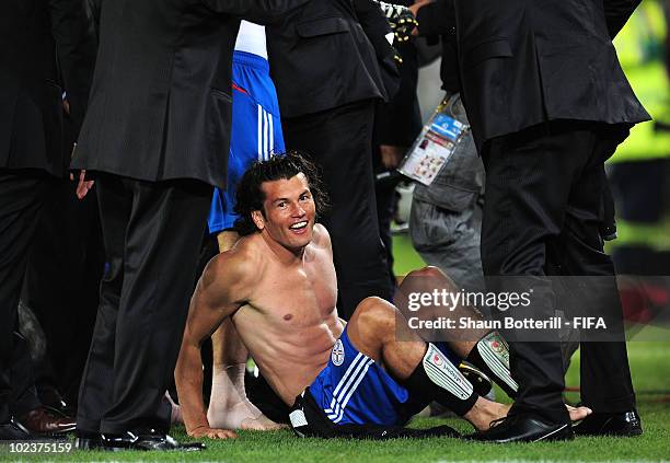 Nelson Valdez of Paraguay celebrates after the 2010 FIFA World Cup South Africa Group F match between Paraguay and New Zealand at Peter Mokaba...