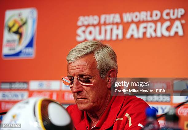 Marcello Lippi head coach of Italy is interviewed a fter the 2010 FIFA World Cup South Africa Group F match between Slovakia and Italy at Ellis Park...