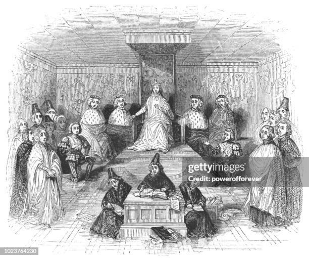 ilustraciones, imágenes clip art, dibujos animados e iconos de stock de rey richard ii banishing bolingbroke y mowbray - obras de william shakespeare - in the dog house refrán en inglés