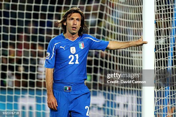 Andrea Pirlo of Italy looks on during the 2010 FIFA World Cup South Africa Group F match between Slovakia and Italy at Ellis Park Stadium on June 24,...
