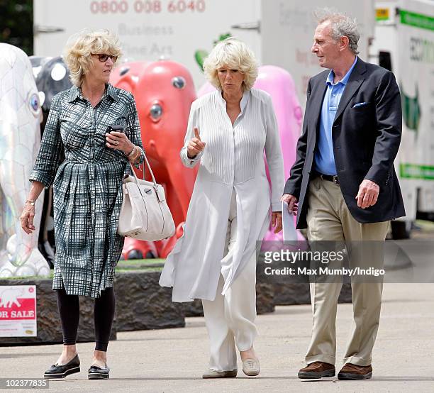 Camilla Duchess of Cornwall, her sister Annabel Elliot and her brother Mark Shand visit the Elephant Parade at The Royal Hospital, Chelsea on June...