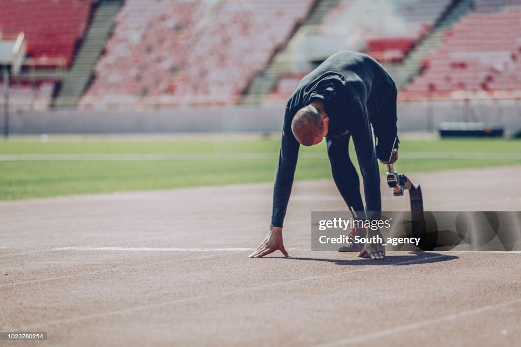 Disability sprinter on starting line