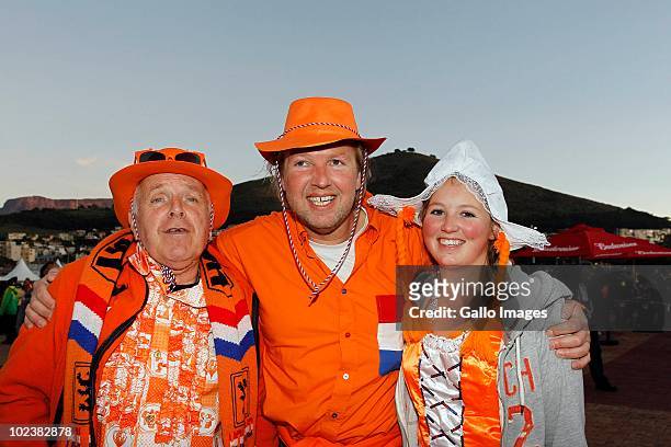 Fans pose during the 2010 FIFA World Cup South Africa Group E match between Cameroon and Netherlands at Cape Town Stadium on June 24, 2010 in Cape...