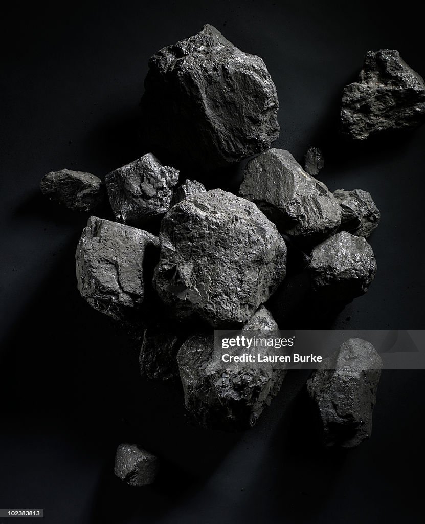 Chunks of Coal on Black Background