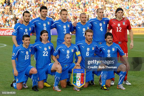 Italy pose for a team group before the start of the 2010 FIFA World Cup South Africa Group F match between Slovakia and Italy at Ellis Park Stadium...