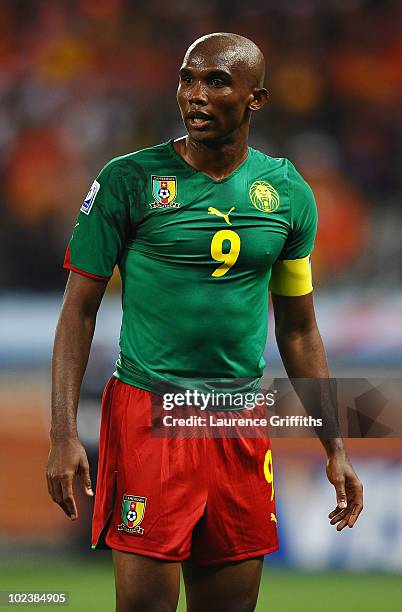 Samuel Eto'o of Cameroon looks on during the 2010 FIFA World Cup South Africa Group E match between Cameroon and Netherlands at Green Point Stadium...