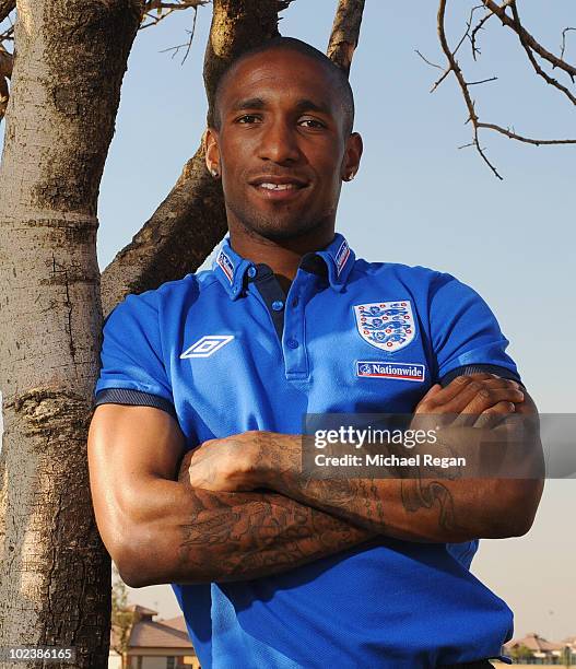 Jermain Defoe poses for a photograph after an England press conference at the Royal Bafokeng Sports Campus on June 24, 2010 in Rustenburg, South...