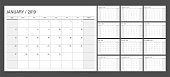 2019 calendar planner set week start Sunday corporate design template vector.