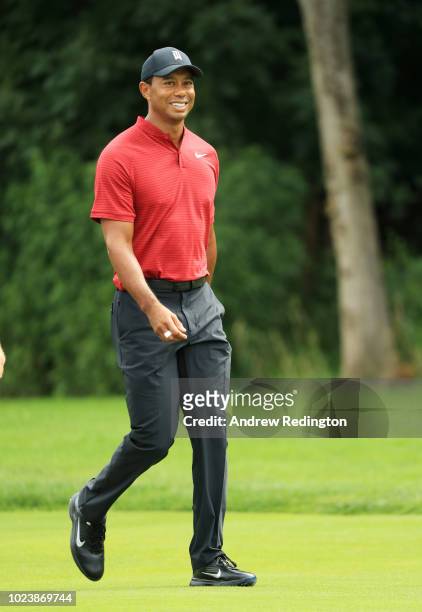 Tiger Woods of the United States walks on the fourth hole during the final round of The Northern Trust on August 26, 2018 at the Ridgewood...
