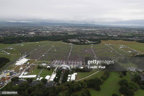 An aerial view of the crowd at Phoenix Park as Pope Francis attends the closing Mass at the World Meeting of Families, as part of his visit to...