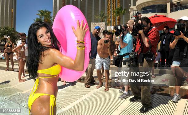 Miss USA 2010, Rima Fakih, appears at the Mandalay Bay Beach June 24, 2010 in Las Vegas, Nevada. Fakih will represent the United States in the 2010...