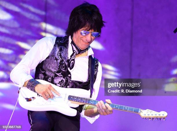 Jeff Beck performs during "Stars Align Tour" at Chastain Park Amphitheater on August 22, 2018 in Atlanta, Georgia.