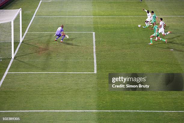 World Cup: USA Jozy Altidore in action, shot vs Algeria goalie Rais Bolhi during Group C - Match 38 at Loftus Versfeld Stadium. Landon Donovan kicked...