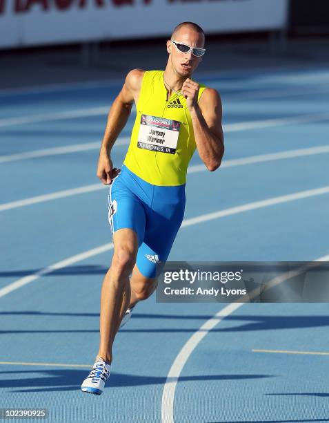 Jeremy Wariner runs in the 400 meter preliminaries during the 2010 USA Outdoor Track & Field Championships at Drake Stadium on June 24, 2010 in Des...