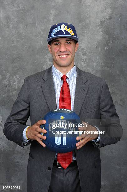 Greivis Vasquez, selected number twenty eight by the Memphis Grizzlies poses for a portrait during the 2010 NBA Draft at The WaMu Theatre at Madison...