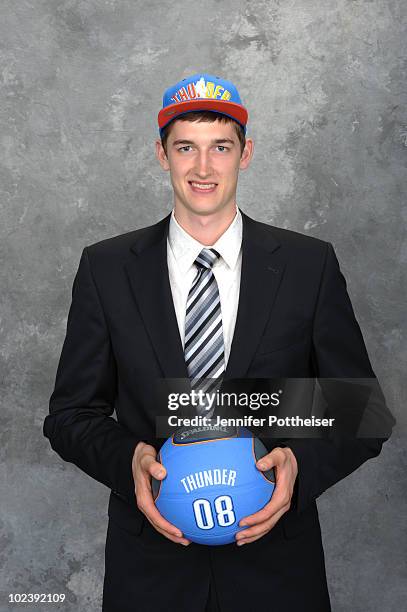 Tibor Pleiss, selected number thirty one by the New Jersey Nets and later traded to the Oklahoma City Thunder poses for a portrait during the 2010...