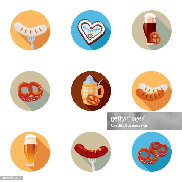 set of beer fest icons - munich beer festival stock illustrations