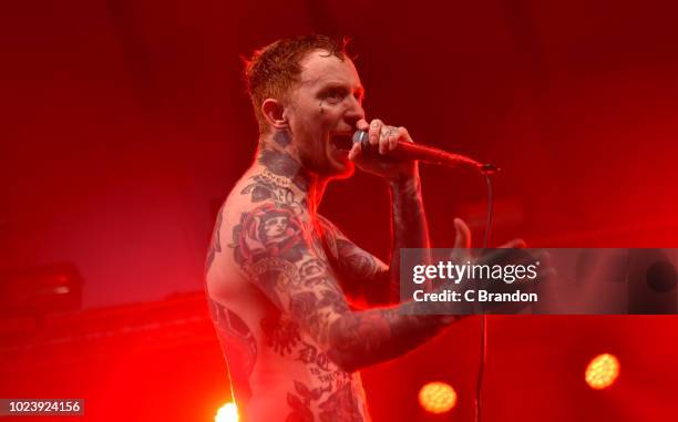Frank Carter & The Rattlesnakes perform on stage during day three of the Reading Festival at Richfield Avenue on August 26, 2018 in Reading, England.