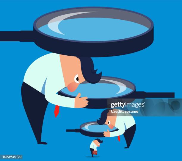 businessman under the magnifying glass - below stock illustrations