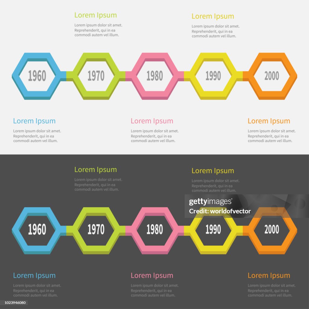 Five Step Timeline Infographic Set Colorful 3d Polygon Line Segment ...