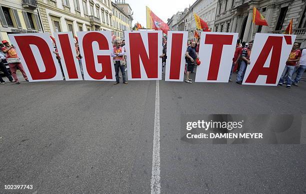 Thousands demonstrators rally to protest austerity cuts put in place by the government of Prime Minister Silvio Berlusconi to bring the deficit under...