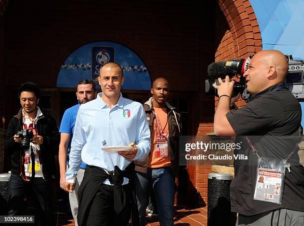 Fabio Cannavaro of Italy leaves the Italy Team Press Conference after their early exit at the 2010 FIFA World Cup on June 25, 2010 in Centurion,...