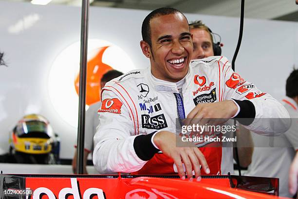 Lewis Hamilton of Great Britain and McLaren Mercedes prepares to drive during practice for the European Formula One Grand Prix at the Valencia Street...