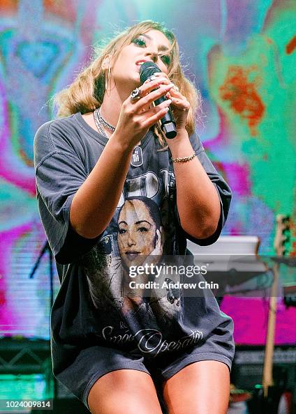 Singer Baraz Singer Alina Baraz performs on stage during Safe & Sound Music... News ...